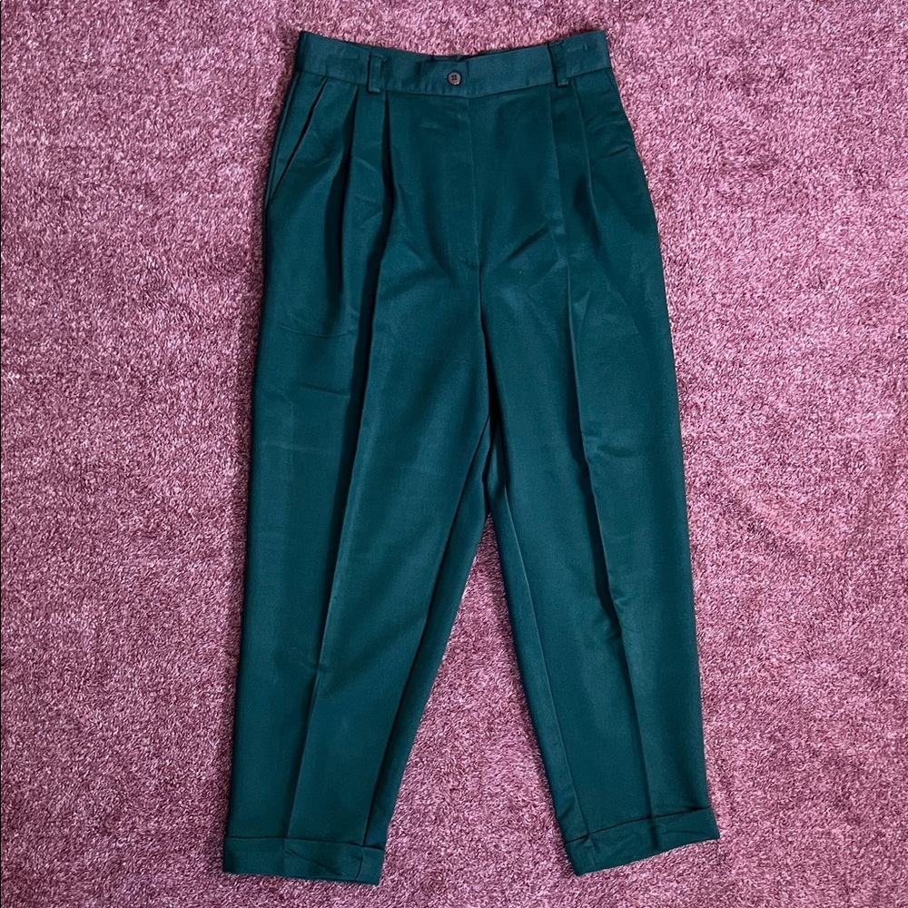 Vintage Petite Sophisticate Women's Forest Green High Rise Pleated Dress Pants 8